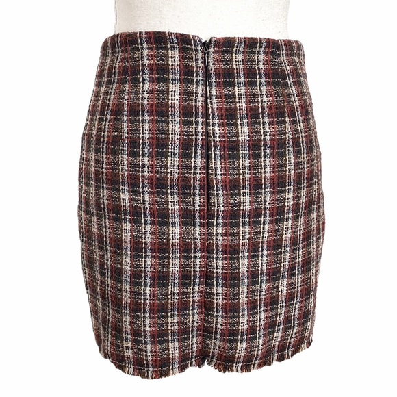 SADIE & SAGE BROWN RUST PLAID FRAY HIGH WAIST MINI SKIRT - S - Picture 4 of 10